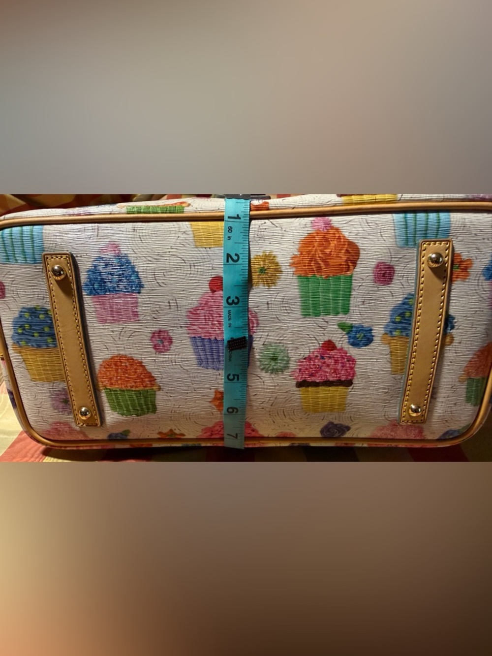 Dooney & Bourke White Cupcake Print Tote with Tan Handles - Picture 4 of 8